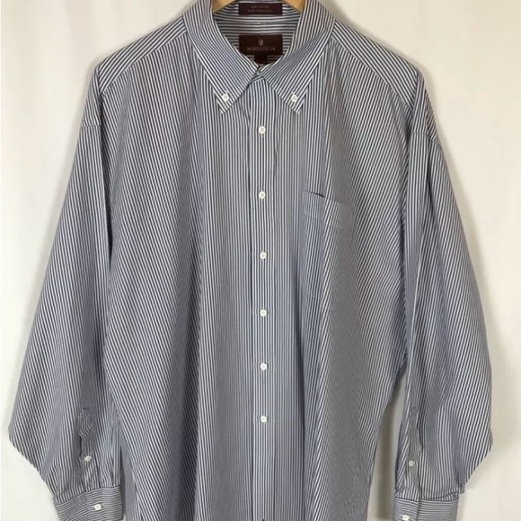 NORDSTROM MENS LONG SLEEVE BUTTON DOWN SHIRT BLUE PINSTRIPE 17x36 100% COTTON - Picture 2 of 7